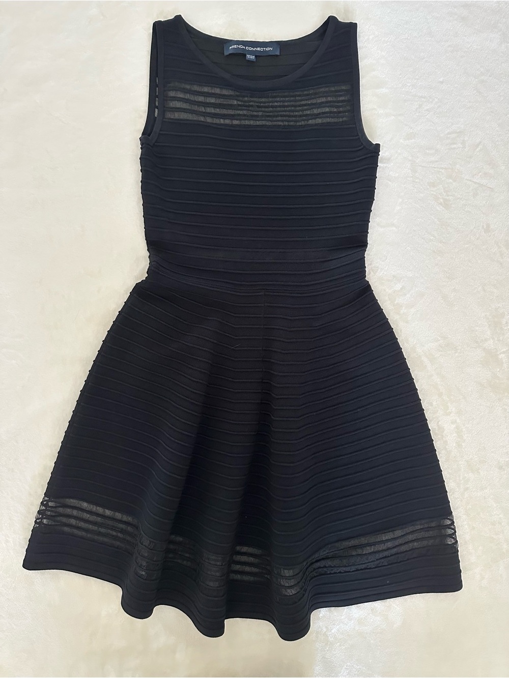French Connection Black Sheer Panel Fit-and-Flare Dress US2 NWOT